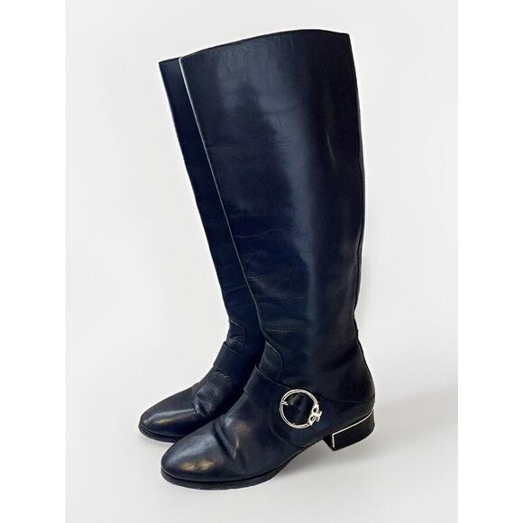 Authentic Womens Sofia Tory Burch Black Leather Knee Riding Boots-9 - Picture 3 of 11